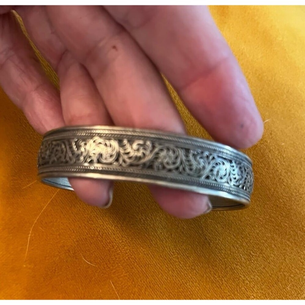Vintage Engraved Etched tibetan silver cuff adjustable bracelet dragon inside